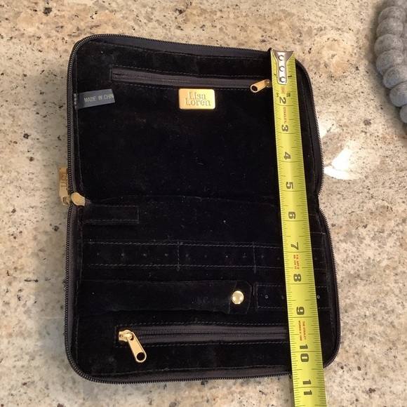 Lisa Loren Black Leather Travel Jewelry Pouch Zip Close - Picture 4 of 6